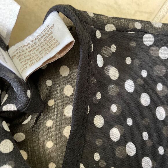 CHICO'S women 3 -XL black white Polka Dot sheer tie front poly blouse button up - Picture 11 of 13